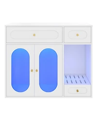 Streamdale Furniture Cat Litter Box Enclosure With Led Light, Storage Drawers, And Acrylic Doors