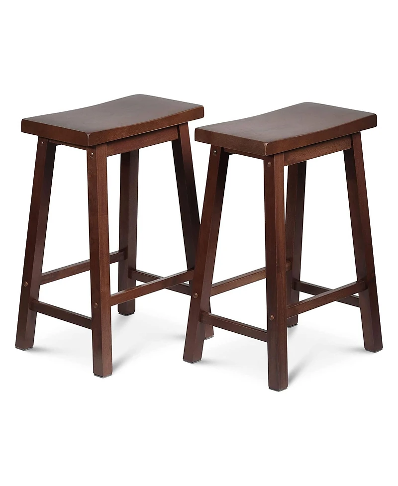 Pj Wood Classic Saddle Seat 24" Tall Kitchen Counter Stools, Walnut (Set of 4)
