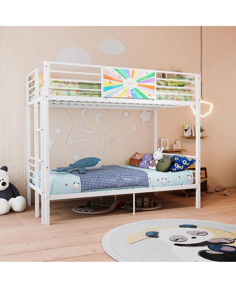 Streamdale Furniture Twin Over Twin Heavy-Duty Metal Bunk Bed with Guardrails and Ladder