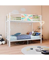 Streamdale Furniture Twin Over Twin Heavy-Duty Metal Bunk Bed with Guardrails and Ladder