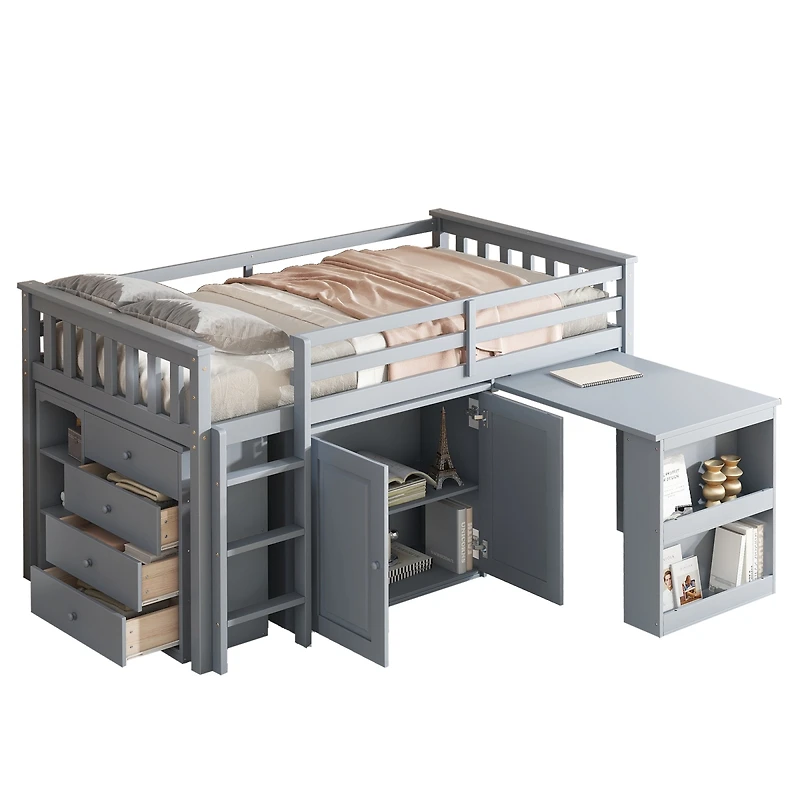 Streamdale Furniture Twin Loft Bed with Storage, Desk, and Ladder