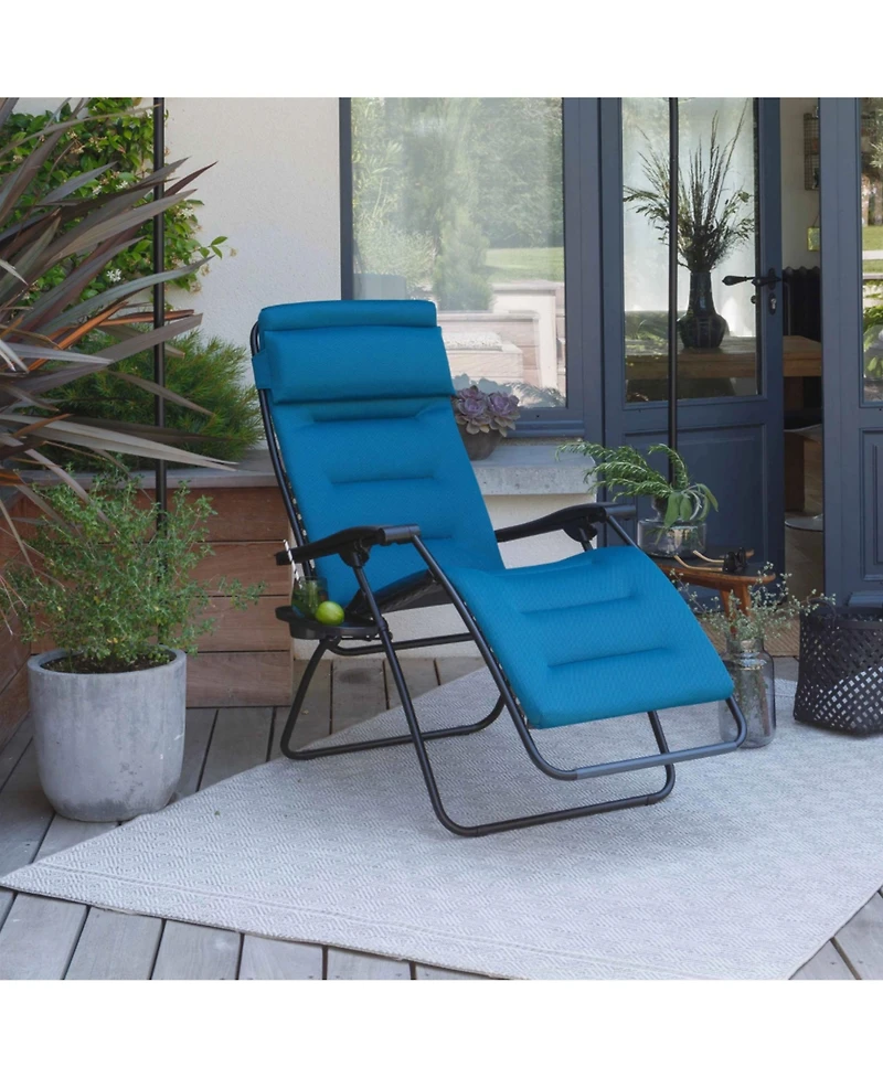 Lafuma Futura Air Comfort Padded Folding Patio Lawn Recliner Chair, Coral Blue