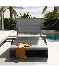 Streamdale Furniture Steel Frame Double Sun Lounger with Adjustable Backrest and Side Table