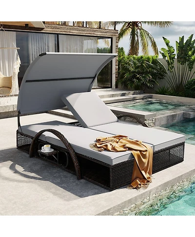 Streamdale Furniture Steel Frame Double Sun Lounger with Adjustable Backrest and Side Table