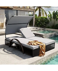 Streamdale Furniture Steel Frame Double Sun Lounger with Adjustable Backrest and Side Table