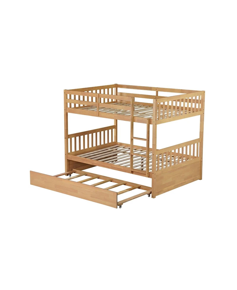 Streamdale Furniture Full Over Full Rubber Wood Bunk Bed with Trundle, Convertible to 2 Beds