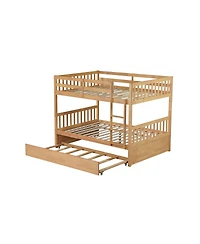 Streamdale Furniture Full Over Full Rubber Wood Bunk Bed with Trundle, Convertible to 2 Beds