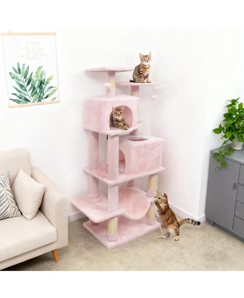 Gymax Cat Tree for Indoor Cats Dual Condos Hammock Sisal Scratching Posts