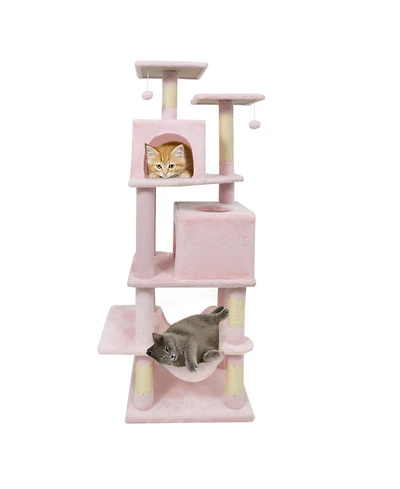 Gymax Cat Tree for Indoor Cats Dual Condos Hammock Sisal Scratching Posts