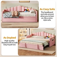 Streamdale Furniture Upholstered Twin Daybed with Pop-Up Trundle, Usb Charging and Side Pockets