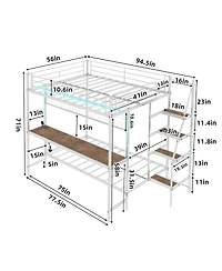 Streamdale Furniture Full Over Twin Metal Bunk Bed with Desk and Led Lighting
