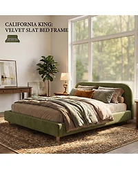 Streamdale Furniture California King Upholstered Velvet Bed Frame with Curved Headboard