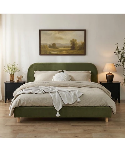 Streamdale Furniture California King Upholstered Velvet Bed Frame with Curved Headboard