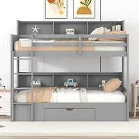 Streamdale Furniture Twin Bunk Bed with Built-in Shelves and Storage Drawer