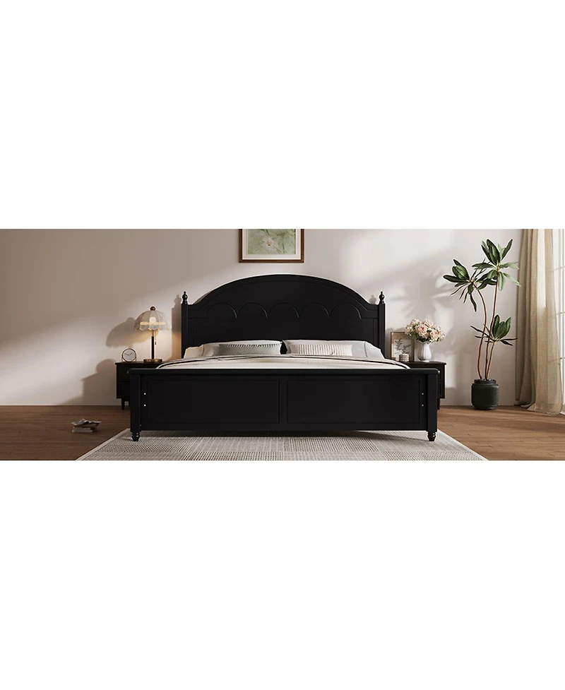 Streamdale Furniture Queen size Wooden Bed Frame with Arched Headboard and Classic Design