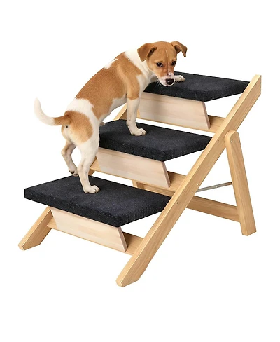Streamdale Furniture 2-In-1 Foldable Wooden Pet Stairs And Ramp for Dogs And Cats, 3 Steps