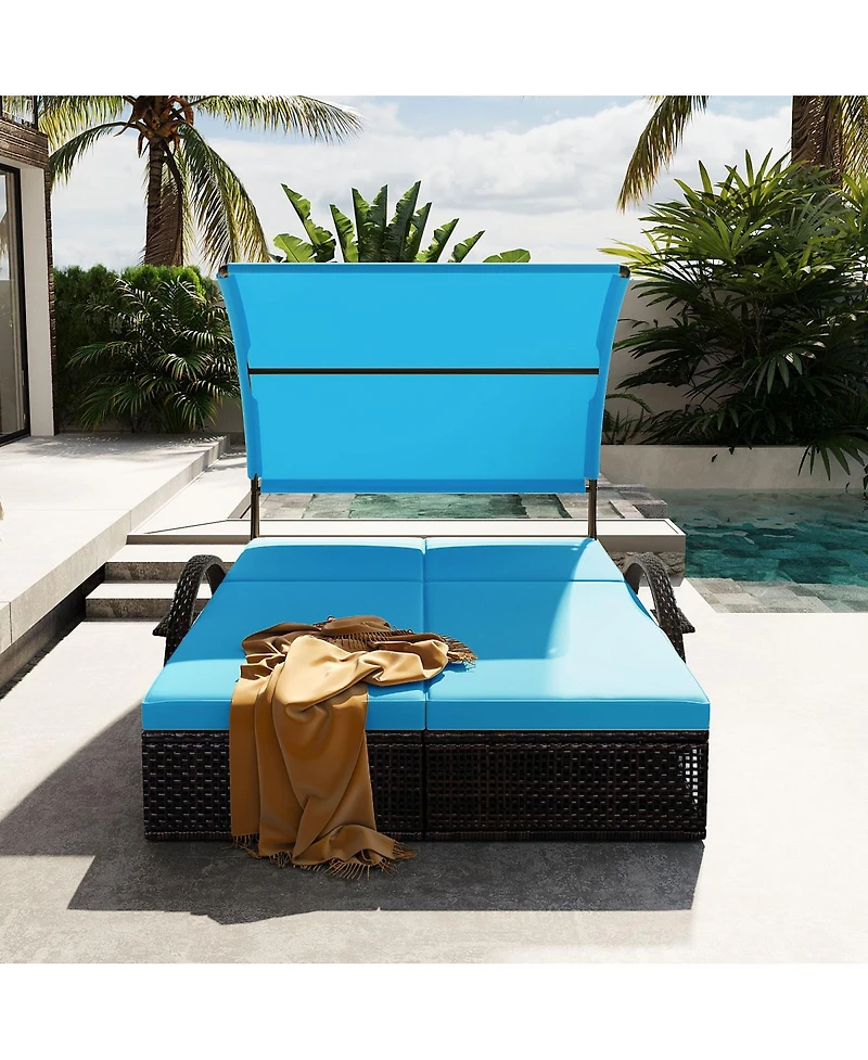 Streamdale Steel Frame Double Sun Lounger with Adjustable Backrest and Side Table