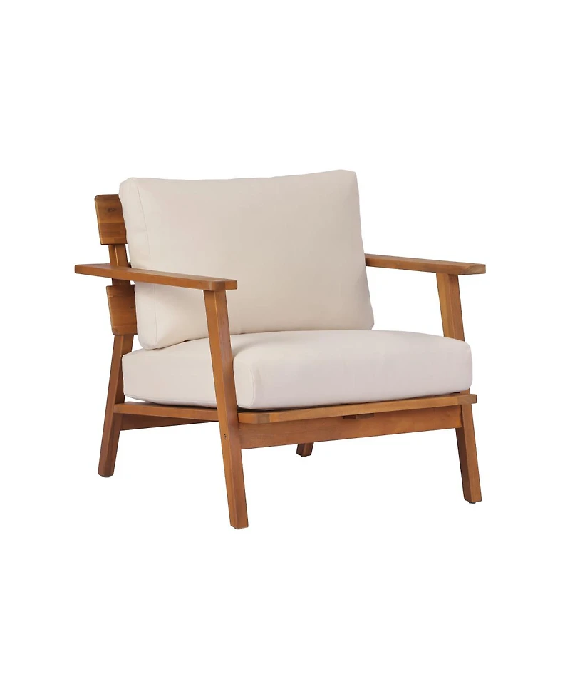 Streamdale Furniture Mid-Century Modern Acacia Wood Outdoor Club Chair with Cushions