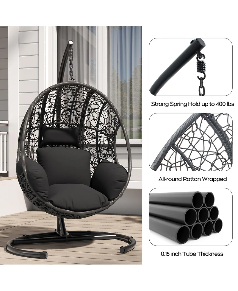 Streamdale Furniture 42" Extra Wide U-Base Hanging Egg Chair with Cushion and Waterproof Cover
