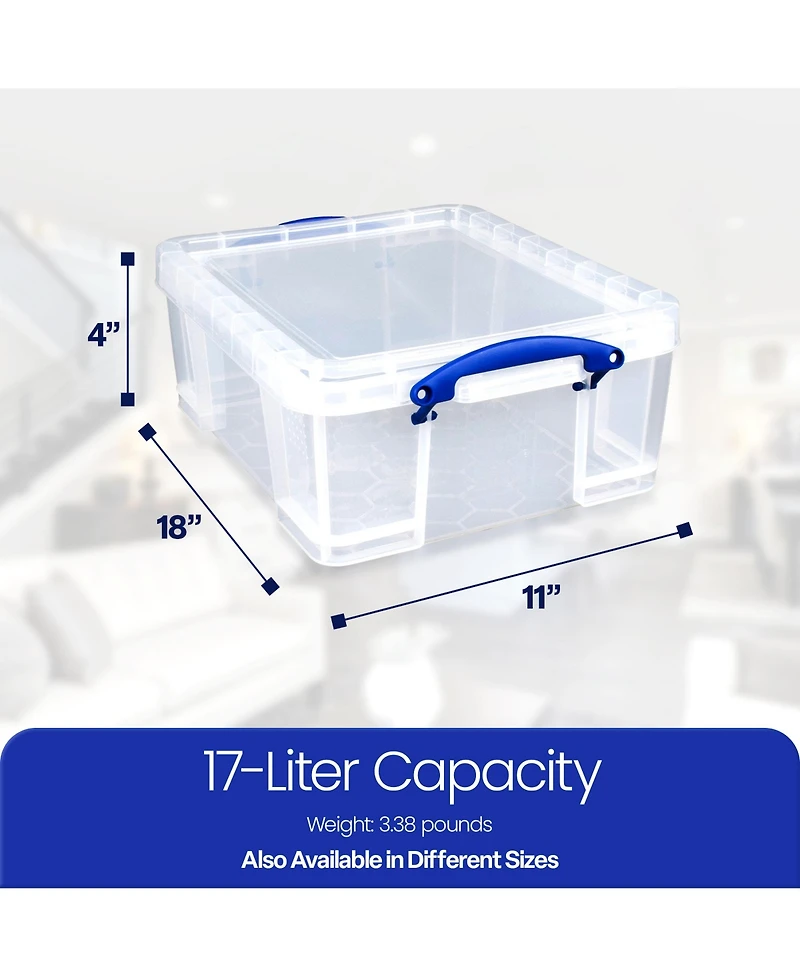 Really Useful Box 17L Plastic Storage Container w/Snap Lid & Clip Lock Handles