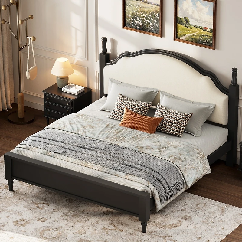 Streamdale Furniture Queen Wood Platform Bed with Upholstered Headboard