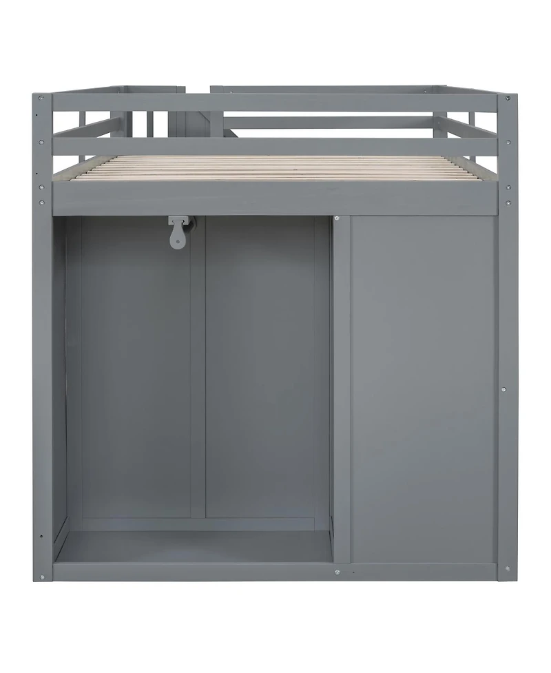 Streamdale Furniture Full Size Wood Loft Bed With Built-in Wardrobes, Cabinets and Drawers