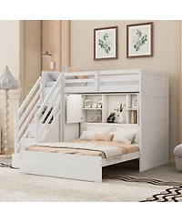 Streamdale Furniture Twin over Full Bunk Bed with Storage Stairs, Wardrobe,Usb