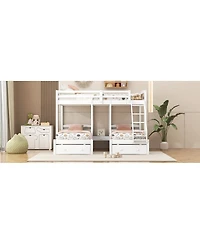 Streamdale Furniture Full over Twin and Twin Bunk Bed,Triple Bunk Bed with Drawers