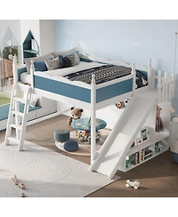 Streamdale Furniture Queen Loft Bed with Storage, Wardrobe, and Slide