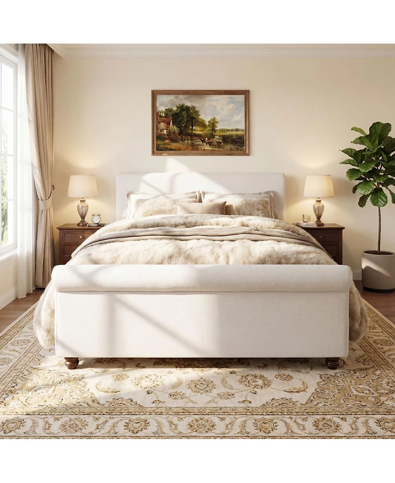 Streamdale Furniture Queen Size Upholstered Linen Bed Frame with Thick Headboard
