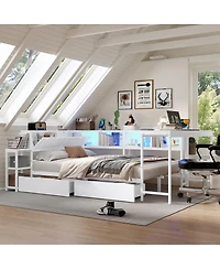 Streamdale Furniture Full Size Corner Bed Frame With Storage, Led Lights, And Charging Station