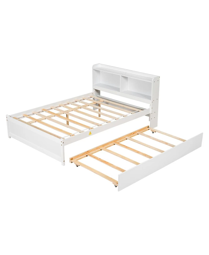 Streamdale Furniture Full Size Bed With Trundle And Bookcase Headboard