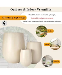 Asagikoiai 3-Piece Mgo Planter Set with Drainage Holes, Outdoor Decorative Flower Pots