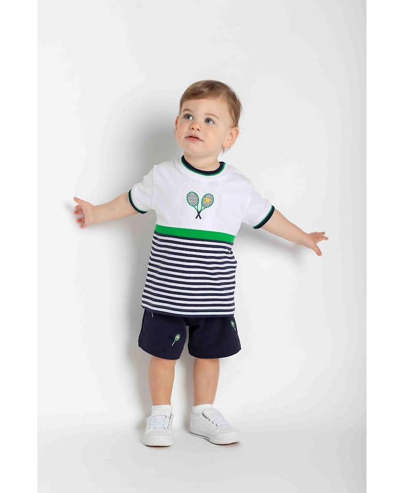 Florence Eiseman Toddler Girls Knit Short Set with Tennis Rackets