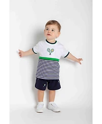 Florence Eiseman Toddler Girls Knit Short Set with Tennis Rackets