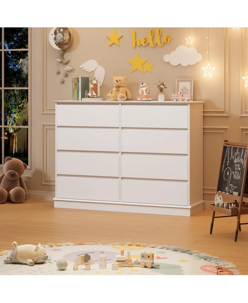 homfan Engineered Wood Dresser with Smooth-Glide Faux-Linen-Lined Drawers, Integrated Pulls and Wide Top, Raised Base for Stable Bedroom Storage
