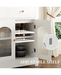 homfan Farmhouse Sideboard Buffet Cabinet with Fluted Acrylic/Glass Doors, Shelves, Multi-Drawer Storage for Kitchen, Entryway or Media Console