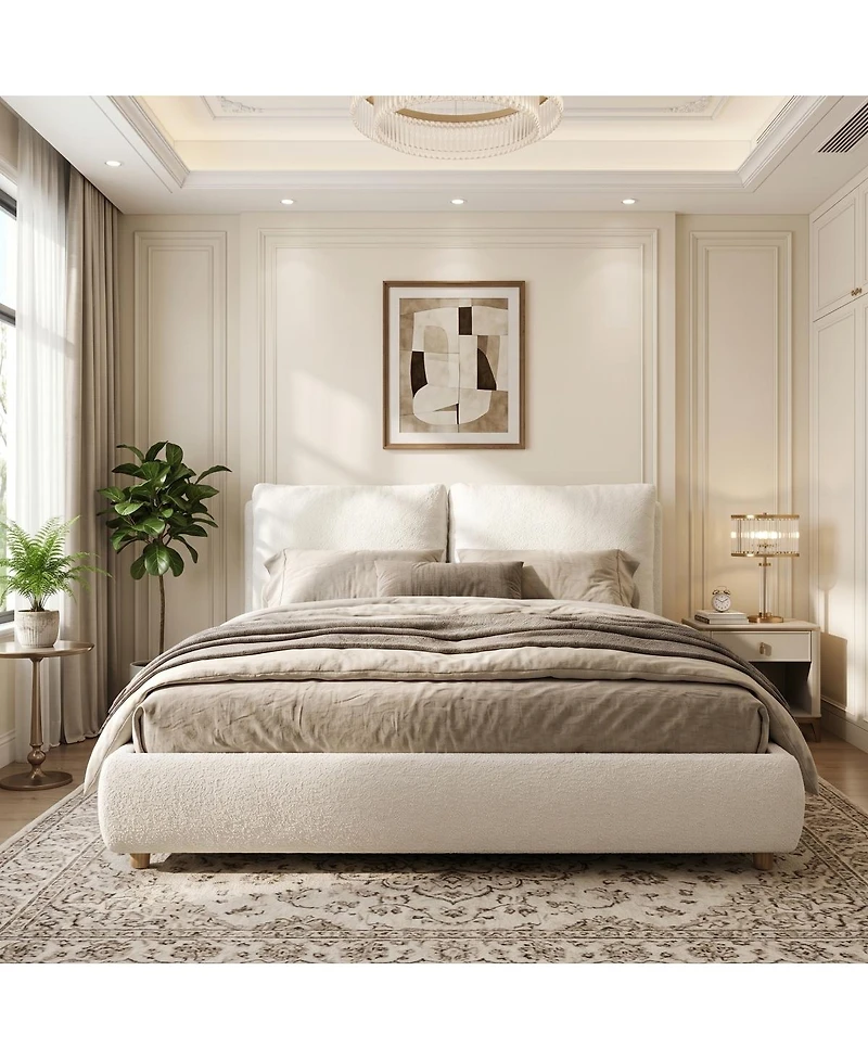 Streamdale Furniture Queen Size Upholstered Bed Frame With Removable Pillow Headboar