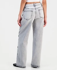 Madden Girl Juniors' Star Stud Mid Rise Wide Leg Jeans