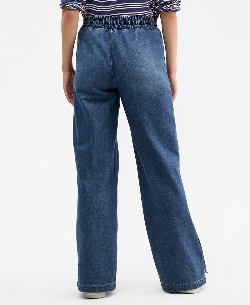 Madden Girl Juniors' High-Rise Wide-Leg Varsity Jeans