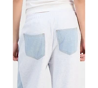Madden Girl Juniors' Mixed-Media Wide-Leg Sweatpant Jeans