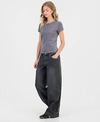 Madden Girl Juniors' Star Patch High Rise Wide Leg Jeans