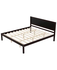 Streamdale Furniture King Espresso Platform Bed Frame with Headboard and Wood Slats