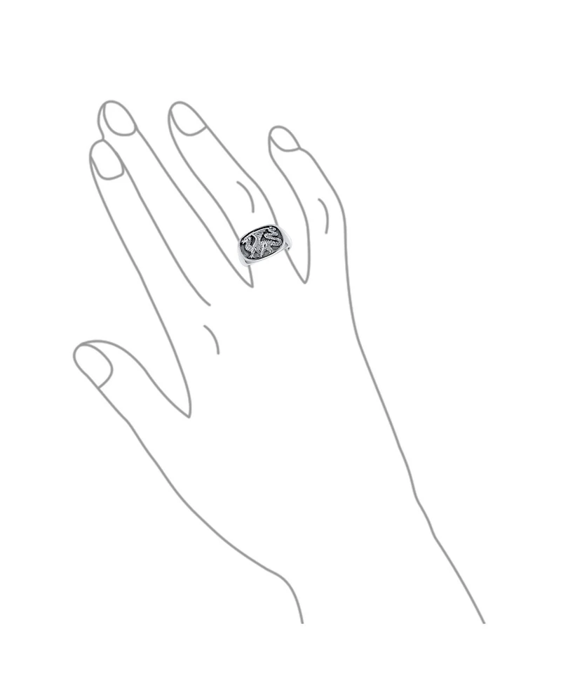 Bling Jewelry Men's Statement Dragon Signet Ring Rectangle Gothic Shield Oxidized .925 Sterling Silver