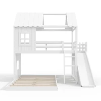 Streamdale Furniture Twin over Full House Bunk Bed with Slide, Storage, and Wardrobe