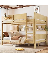 Streamdale Furniture Queen over Queen Solid Wood Bunk Bed with Storage Shelves