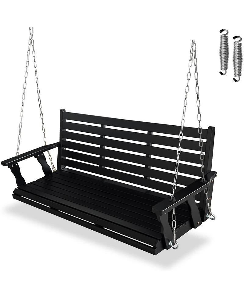Innovaze 3-Seater Extra Large Wooden Porch Swing, Ergonomic Seat, Bench Swing with Hanging Chains and Springs