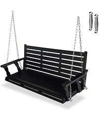 Innovaze 3-Seater Extra Large Wooden Porch Swing, Ergonomic Seat, Bench Swing with Hanging Chains and Springs