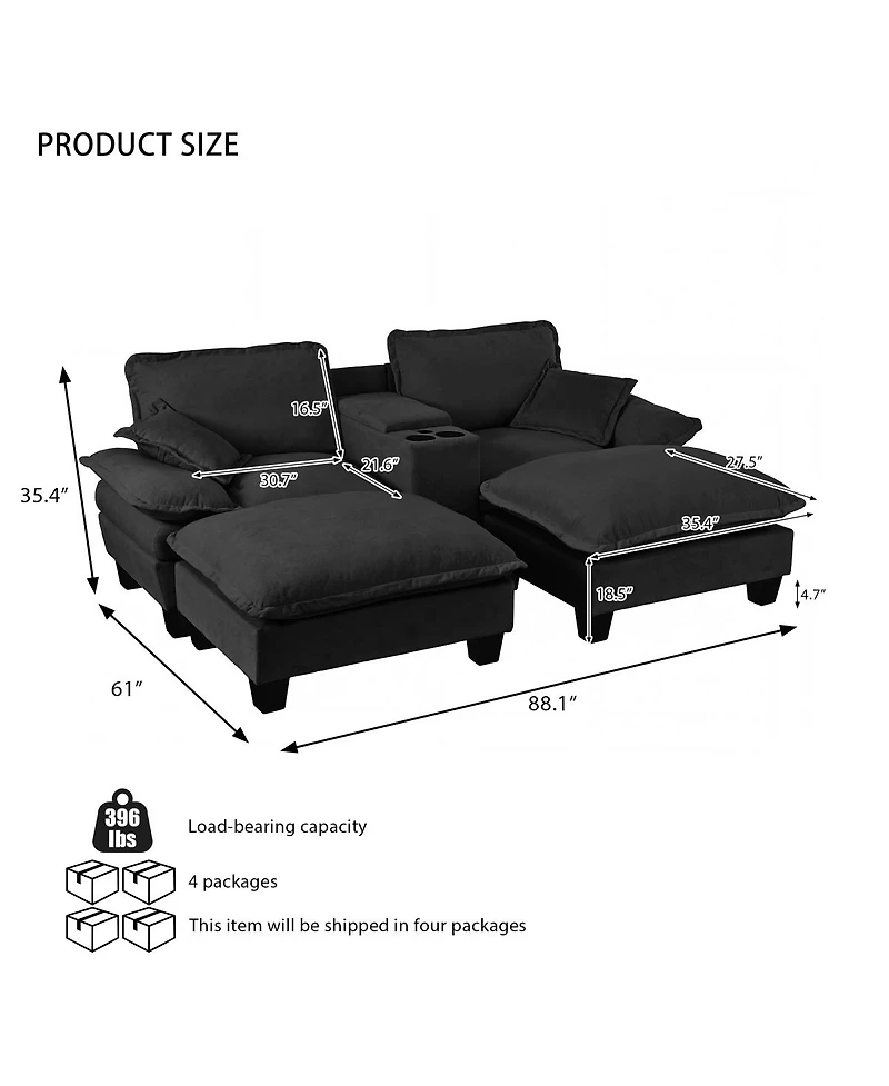 Streamdale Furniture Modular Cloud Couch with Storage, Usb, 2 Ottomans and Pillows