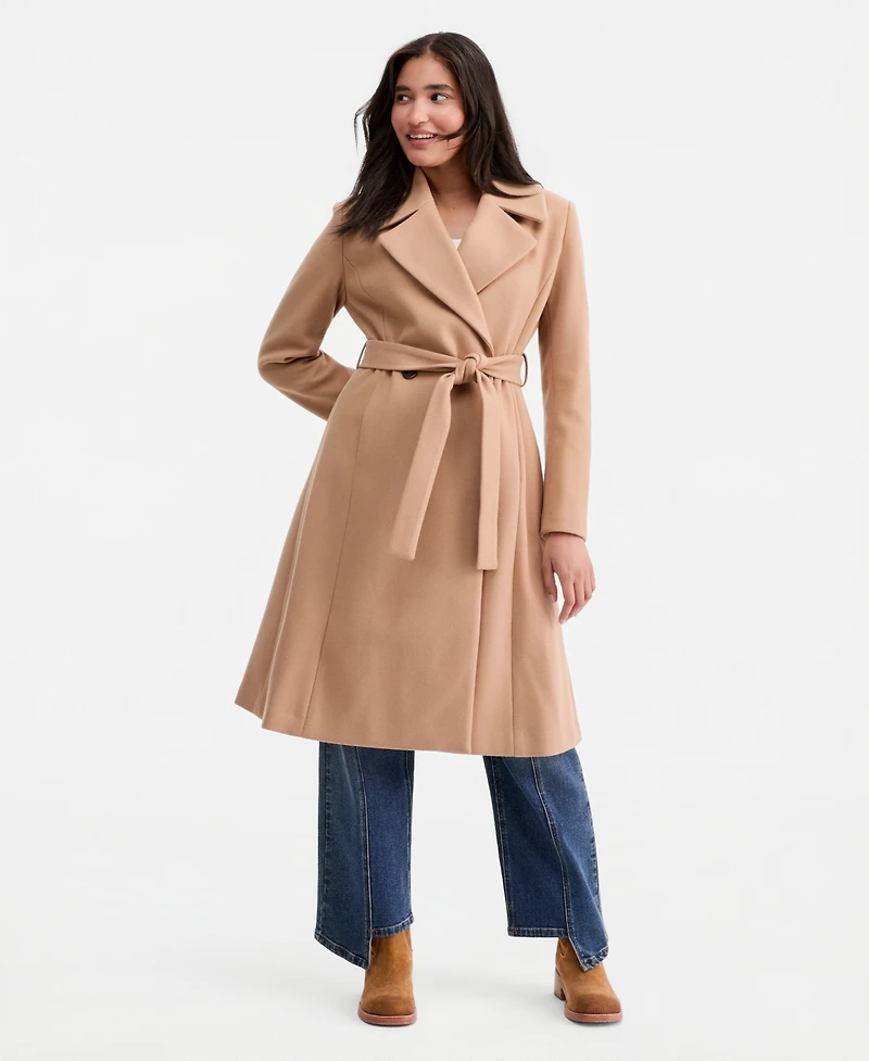 CeCe Petite Double-Breasted Belted Bow Back Coat
